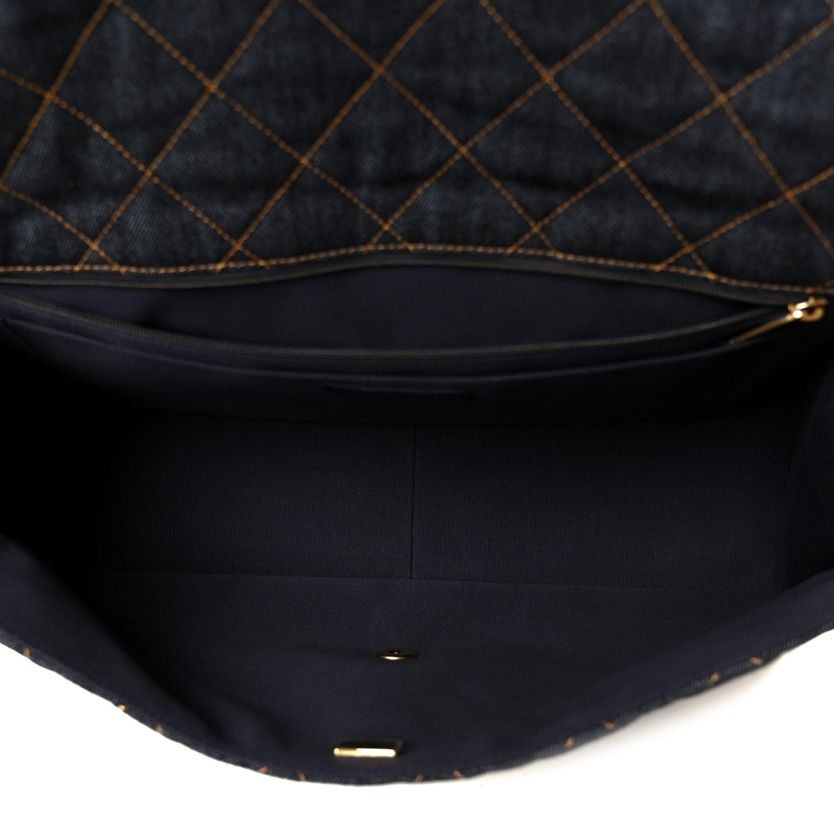 Denim Quilted XXL Travel Flap Bag Dark Blue Orange