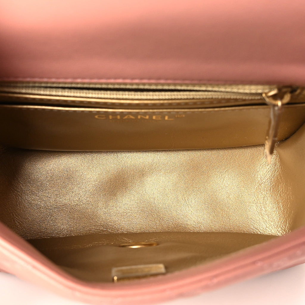 Lambskin Quilted Mini Pearl Crush Flap Pink