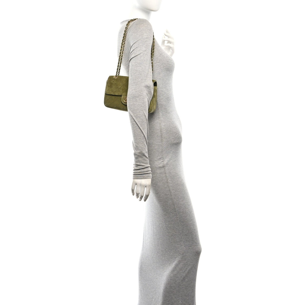 Suede Calfskin Mini Souplissimo Flap Khaki