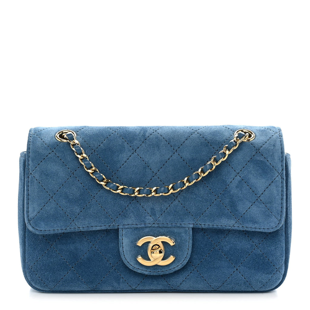 Suede Calfskin Mini Souplissimo Flap Blue