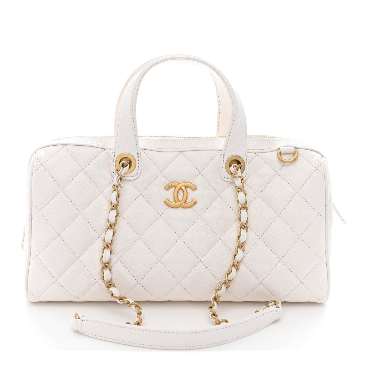 Caviar Quilted Large Bowling Bag White