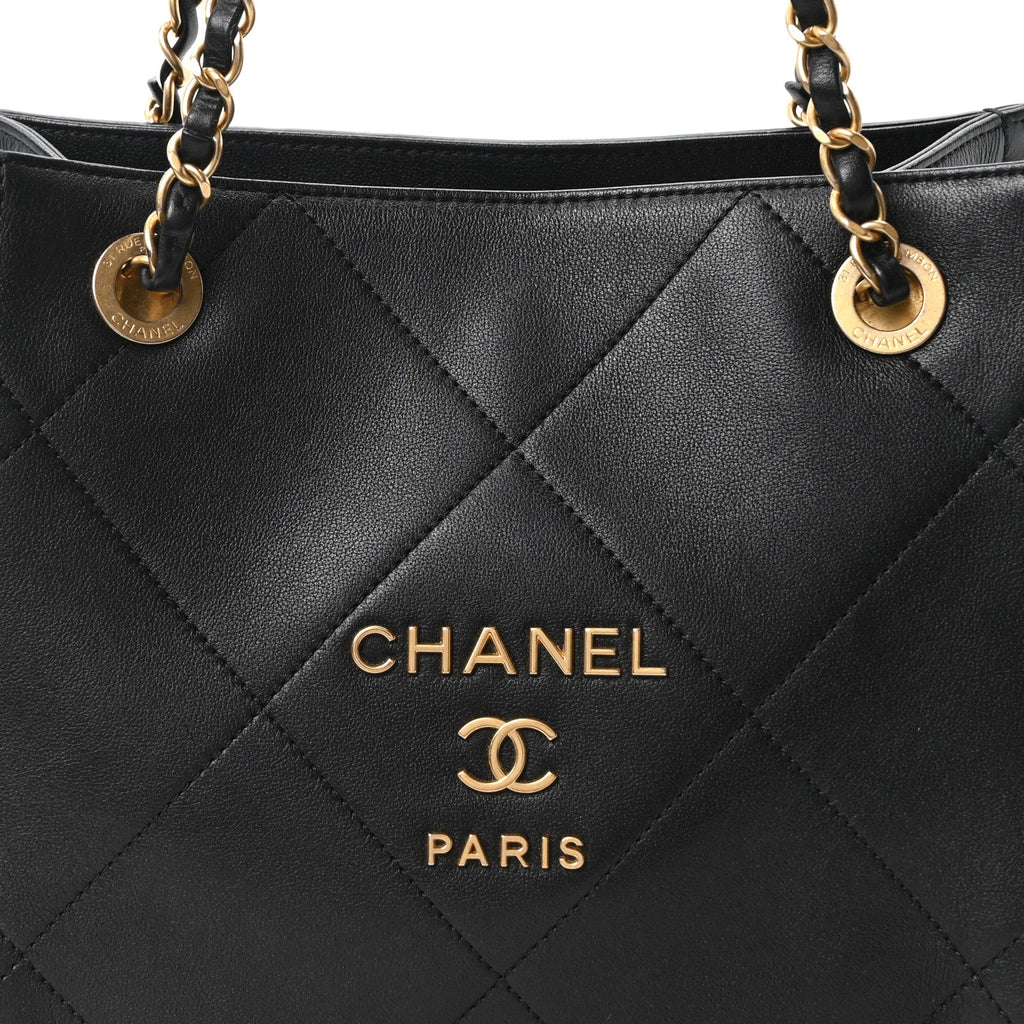Calfskin Stitched Small Shopping Bag Black