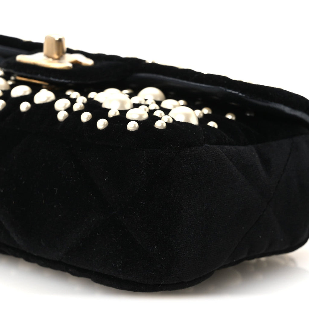Velvet Pearl Mini Flap Bag Black