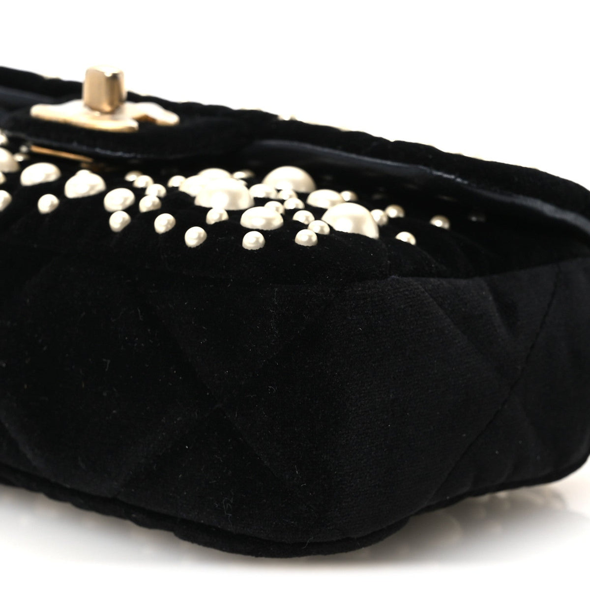 Velvet Pearl Mini Flap Bag Black