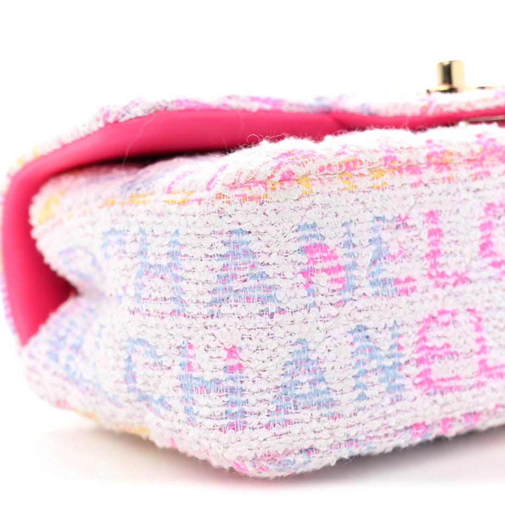 Tweed Quilted Enamel CC Logo Mini Rectangular Flap Pink Multicolor