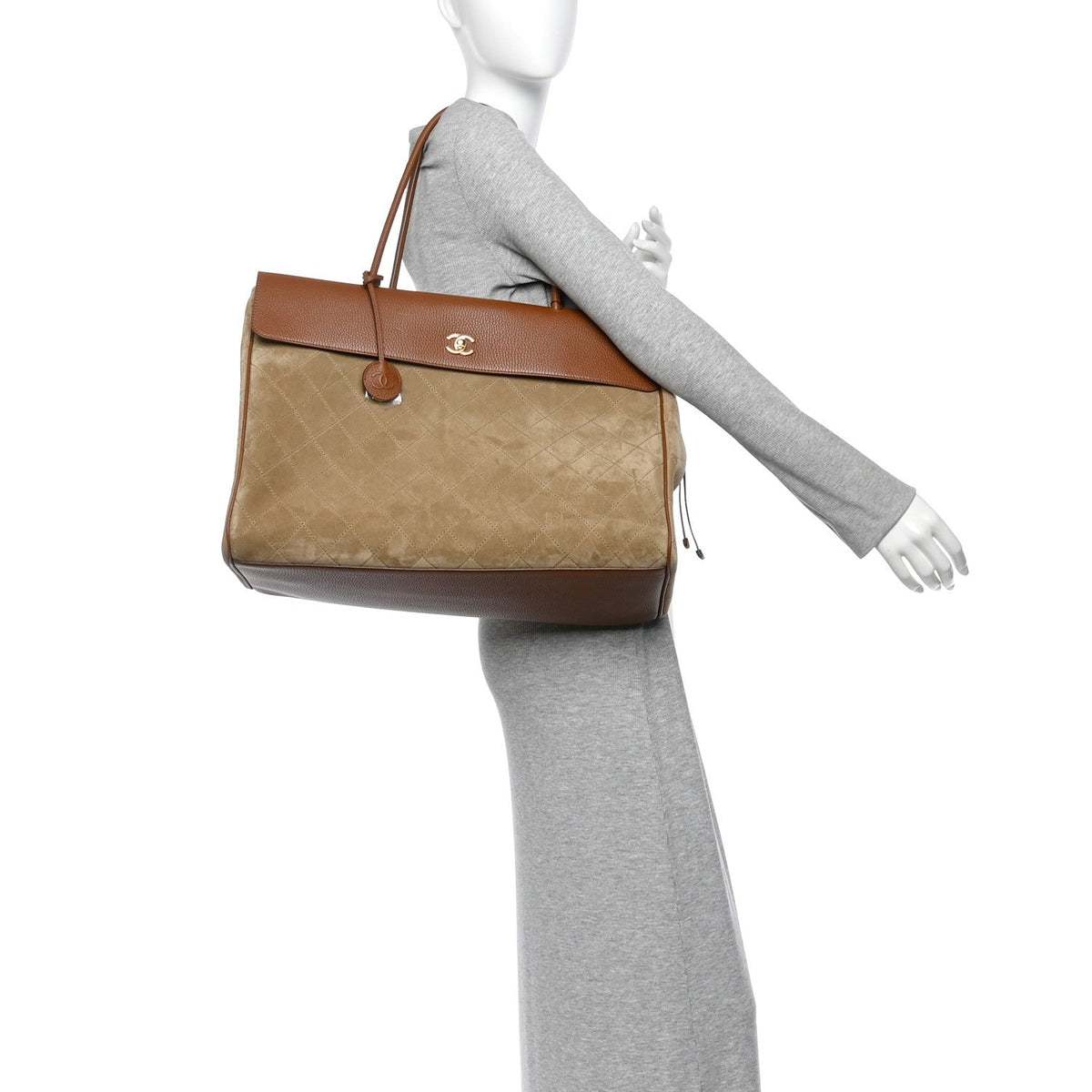 Grained Calfskin Suede Large Urban Essentials Shopping Bag Dark Beige Camel