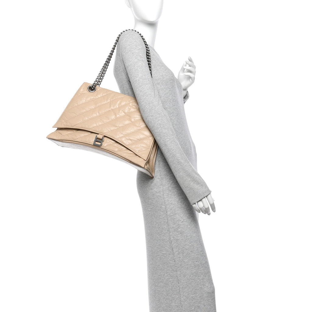 Crushed Calfskin Quilted Large Crush Chain Bag Nude