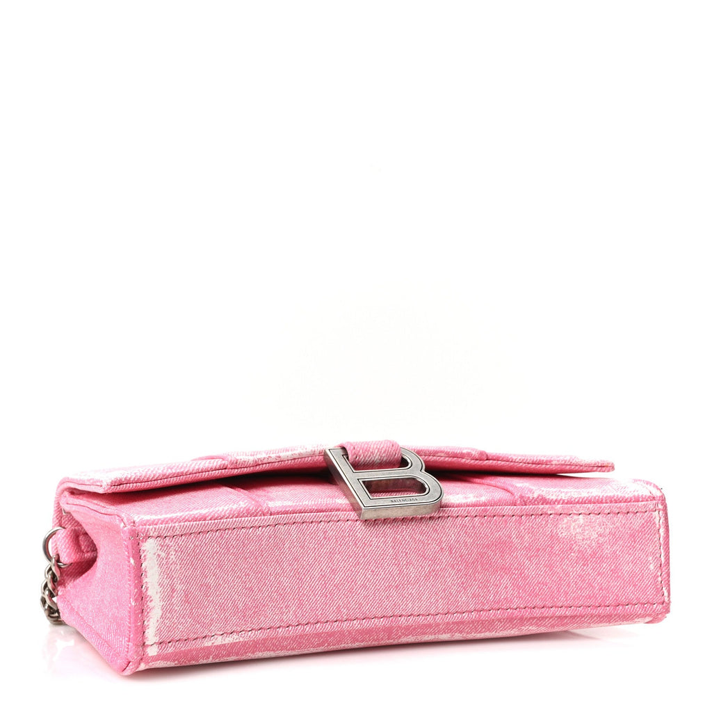 Nappa Denim Printed Hourglass Chain Bag Denim Pink