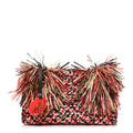 Raffia Fringe Mini Shopping Bag Red Light Beige Black
