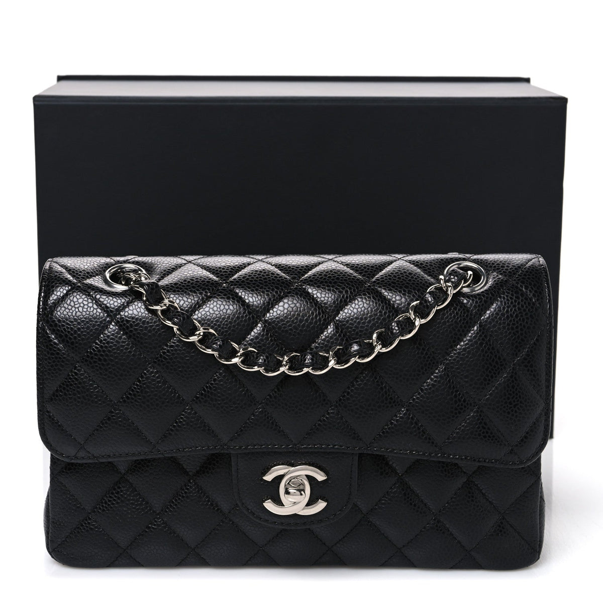 Caviar Quilted Small Double Flap Black