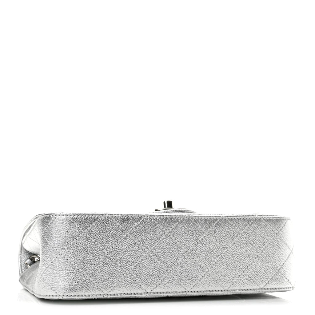 Metallic Caviar Quilted Medium CC Slide Flap Silver