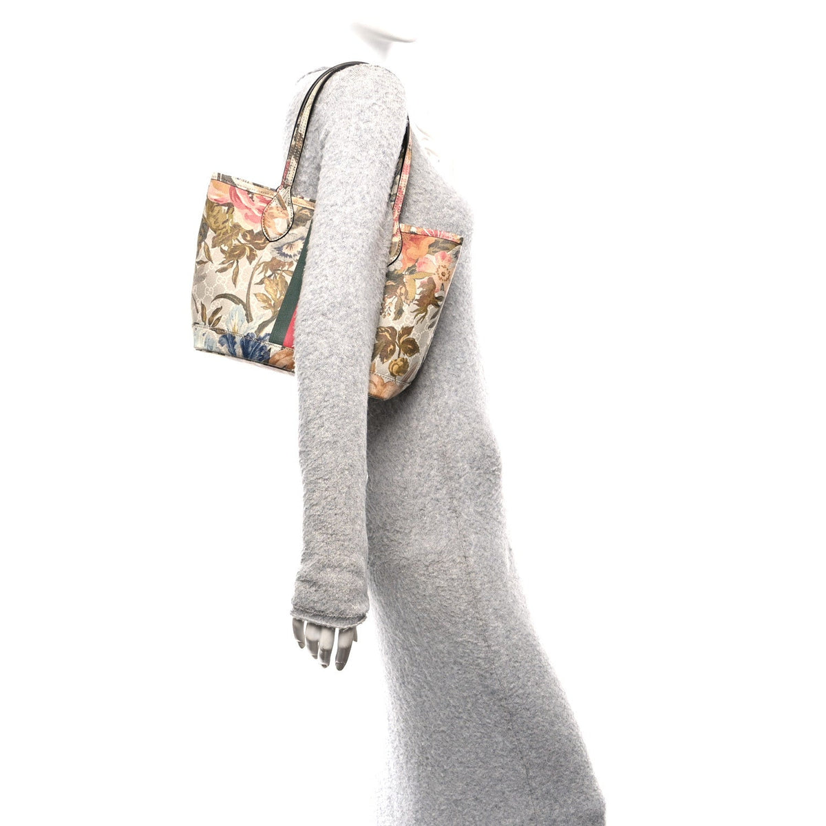 GG Supreme Monogram Water Flora Web Small Ophidia Tote Beige White Multicolor