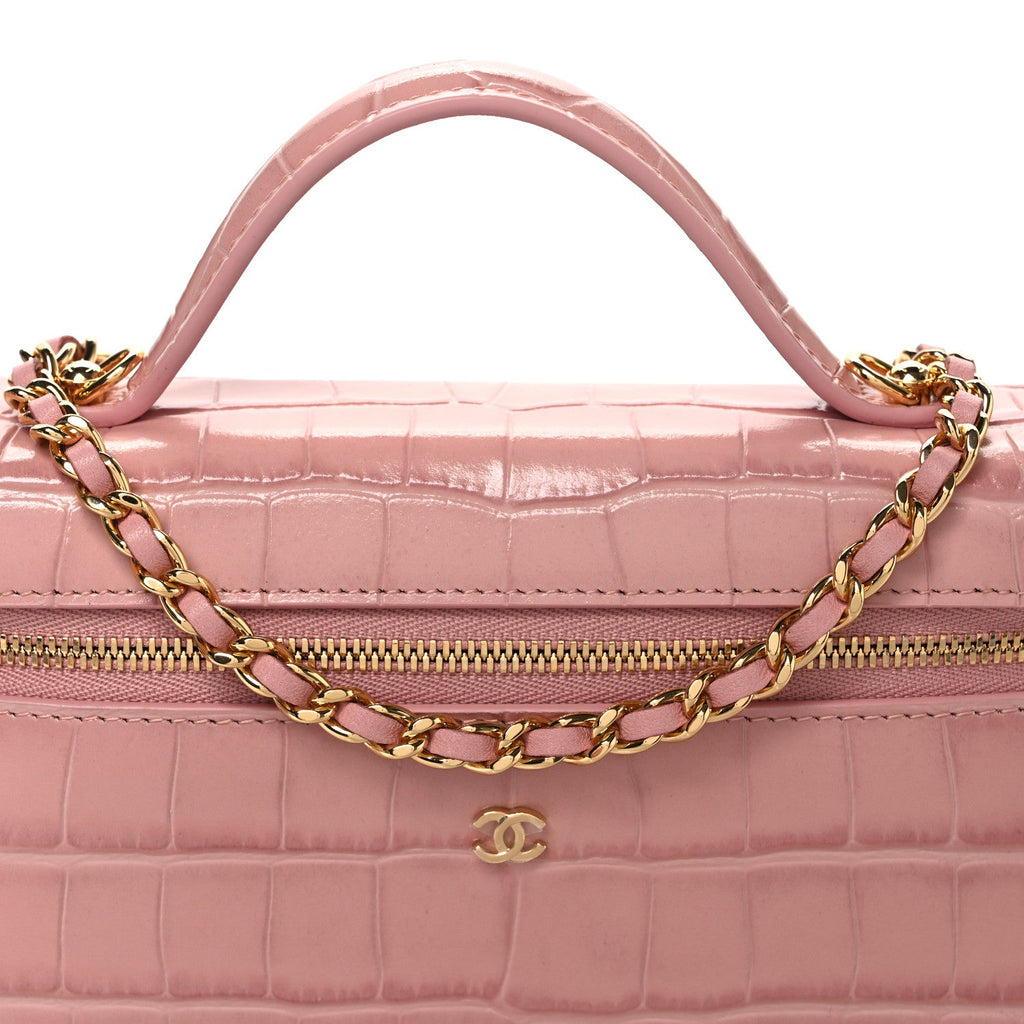 Calfskin Crocodile Embossed Crococo Exoticoco Vanity With Chain Light Pink