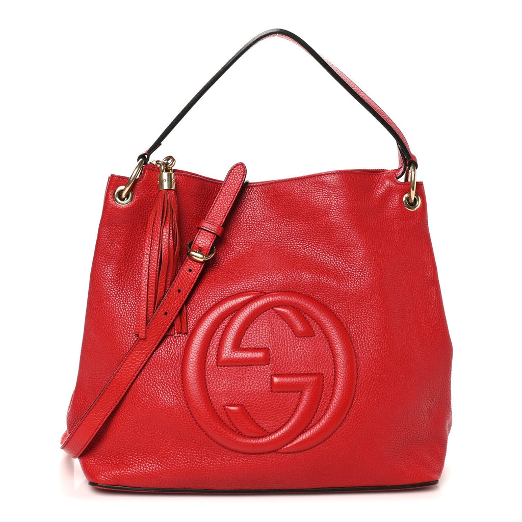 Pebbled Calfskin Large Soho Hobo Tabasco Red