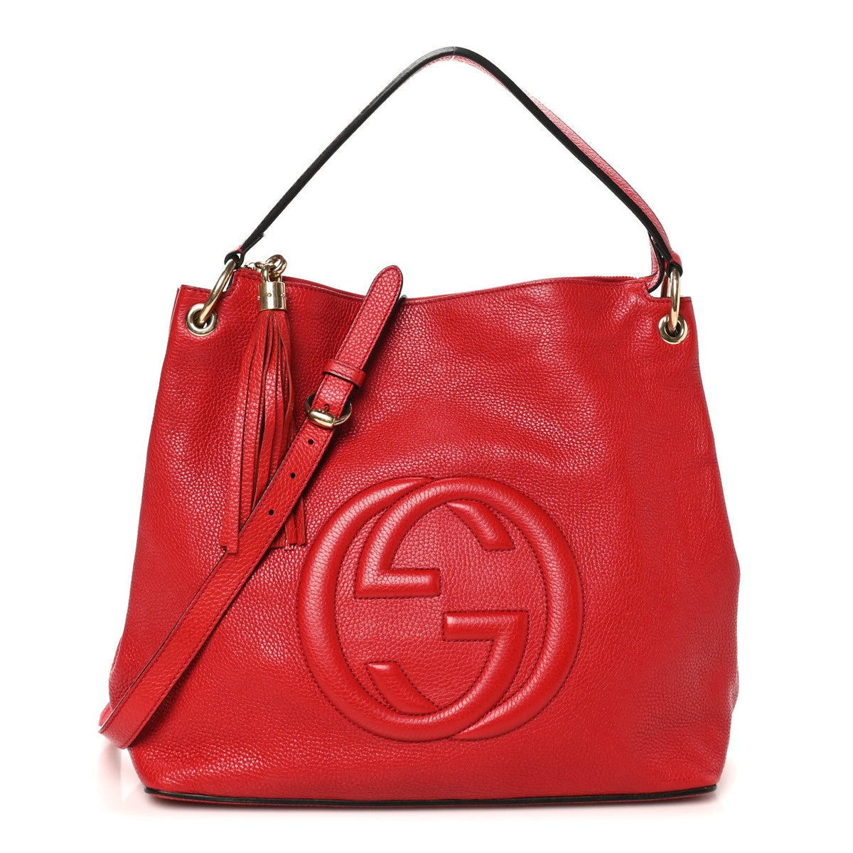Pebbled Calfskin Large Soho Hobo Tabasco Red