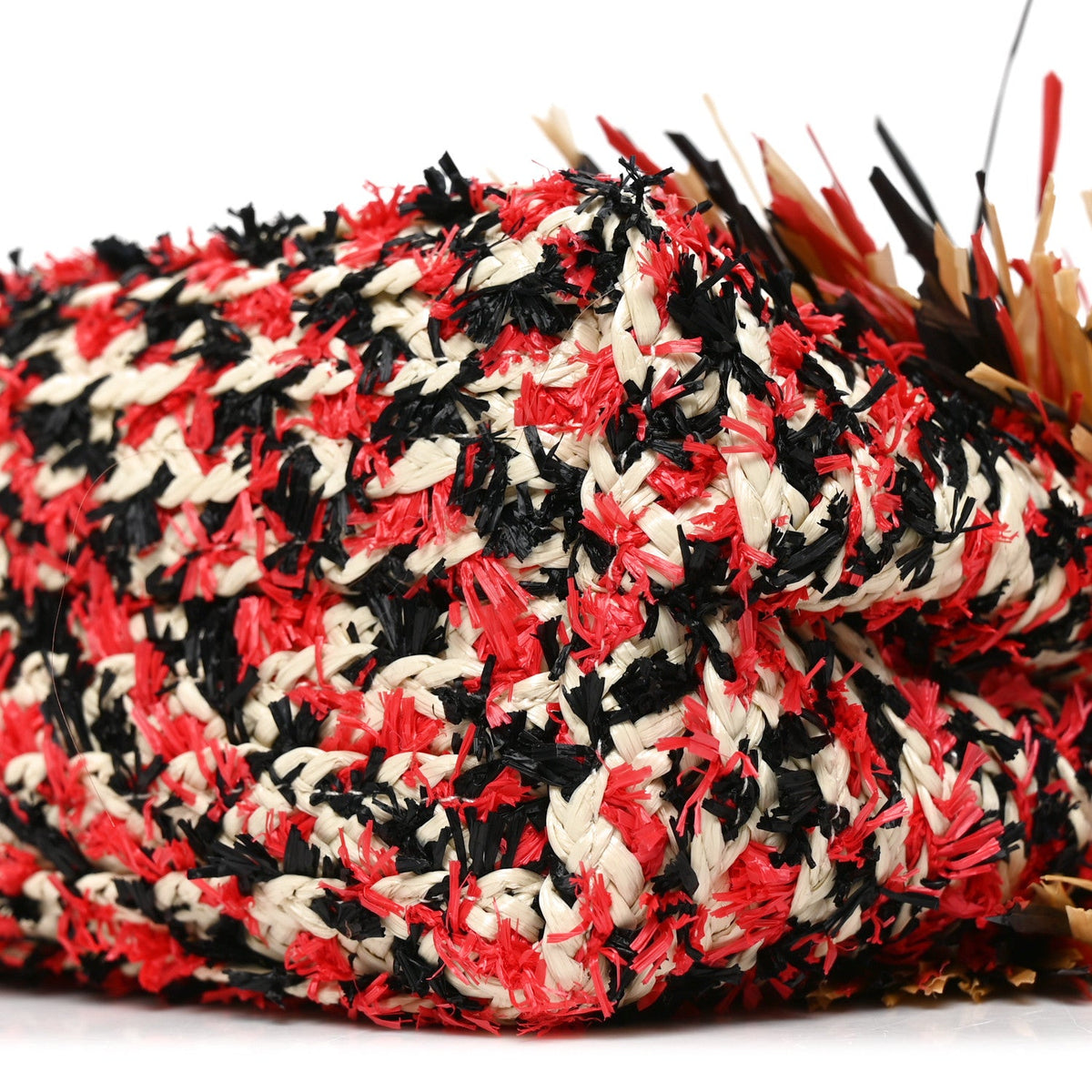 Raffia Fringe Mini Shopping Bag Red Light Beige Black