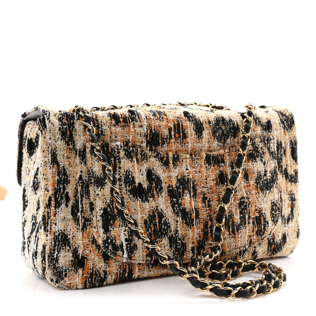 Tweed Mixed Fibers Leopard Print Small Souplissimo Maxi Flap Brown Black White