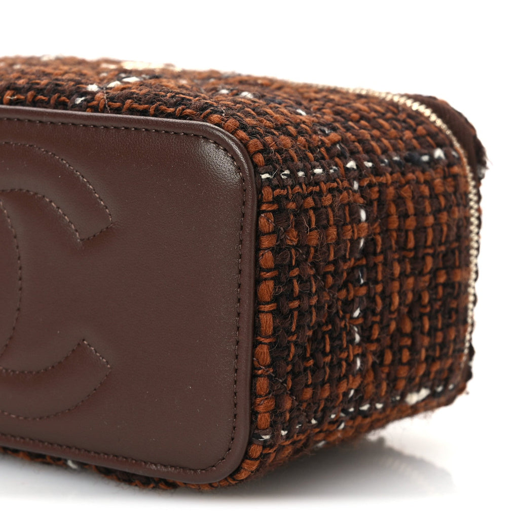 Tweed Small Top Handle Vanity Case With Chain Brown Multicolor