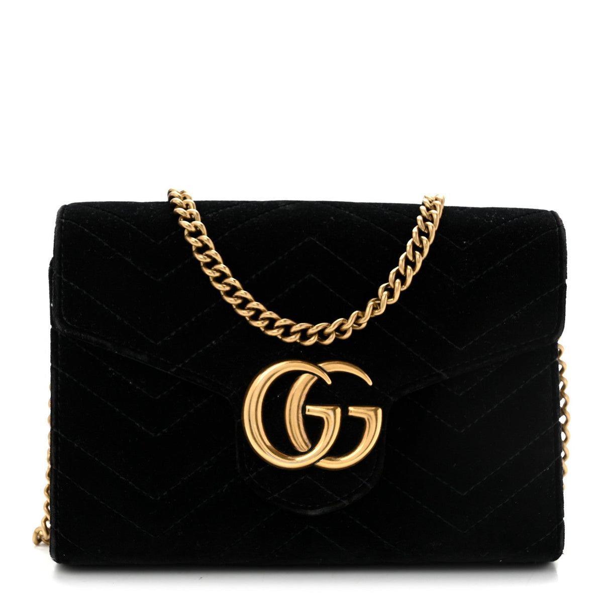 Velvet Matelasse GG Marmont Chain Wallet Black