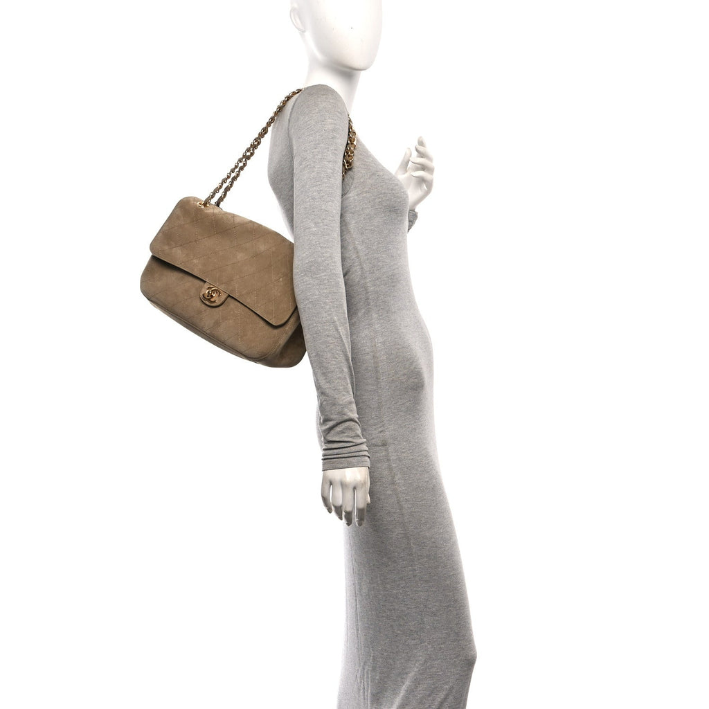 Suede Calfskin Small Souplissimo Maxi Flap Dark Beige