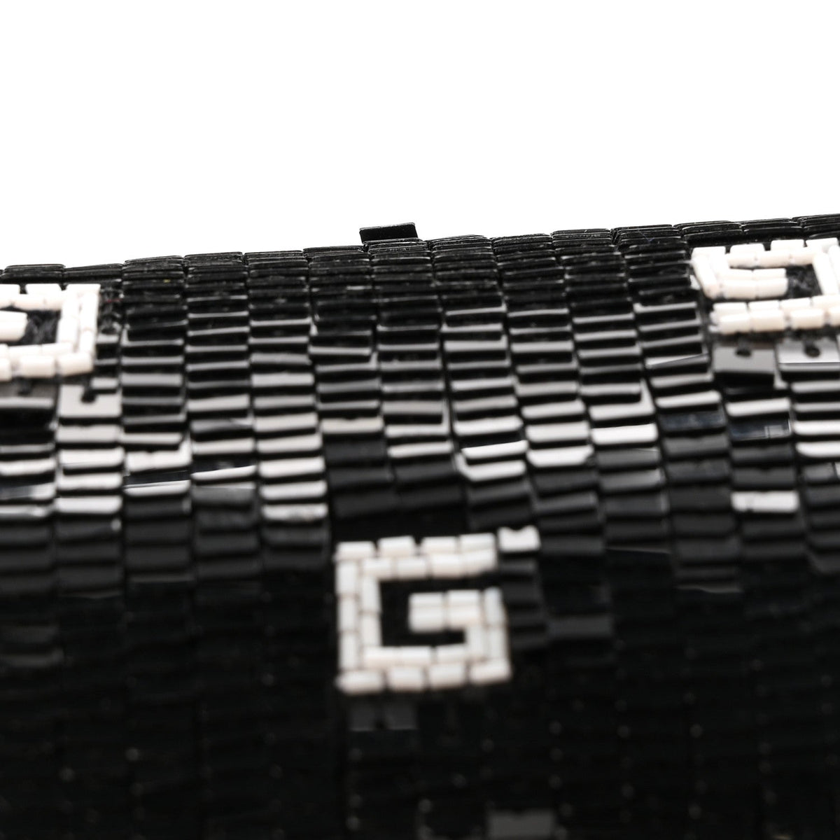 Sequin Lizard Embossed GG Mini Bamboo 1947 Top Handle Chain Bag Black White