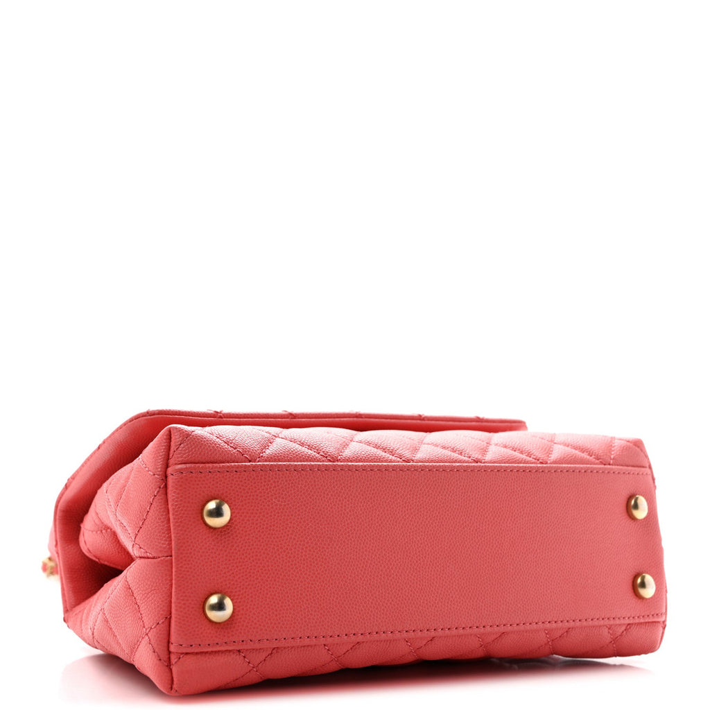 Caviar Lizard Embossed Quilted Mini Coco Handle Flap Pink