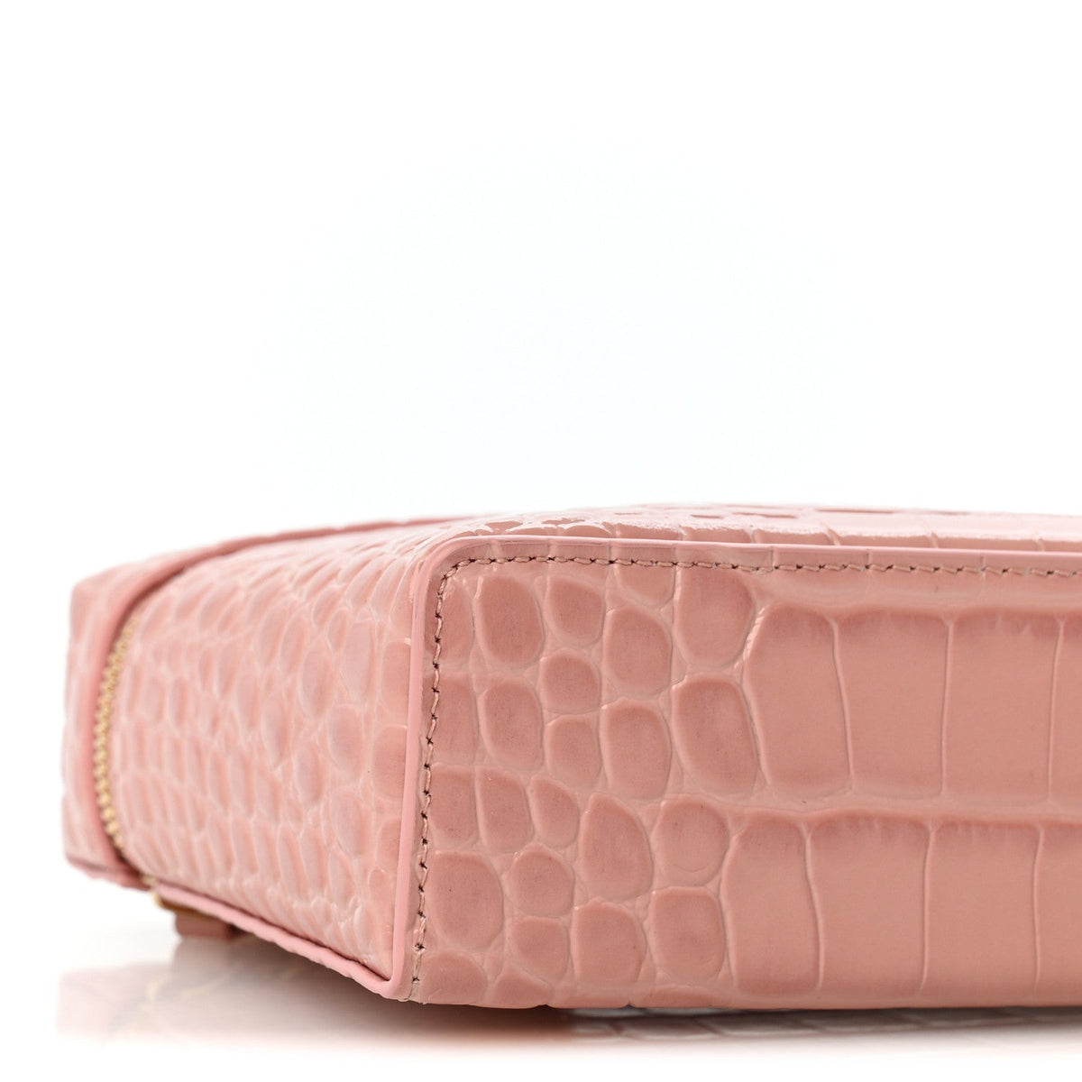 Calfskin Crocodile Embossed Crococo Exoticoco Long Vanity Case With Chain Pink