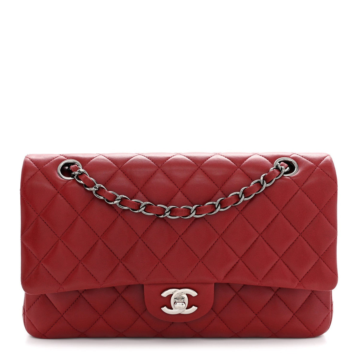 Lambskin Quilted Medium Double Flap Red