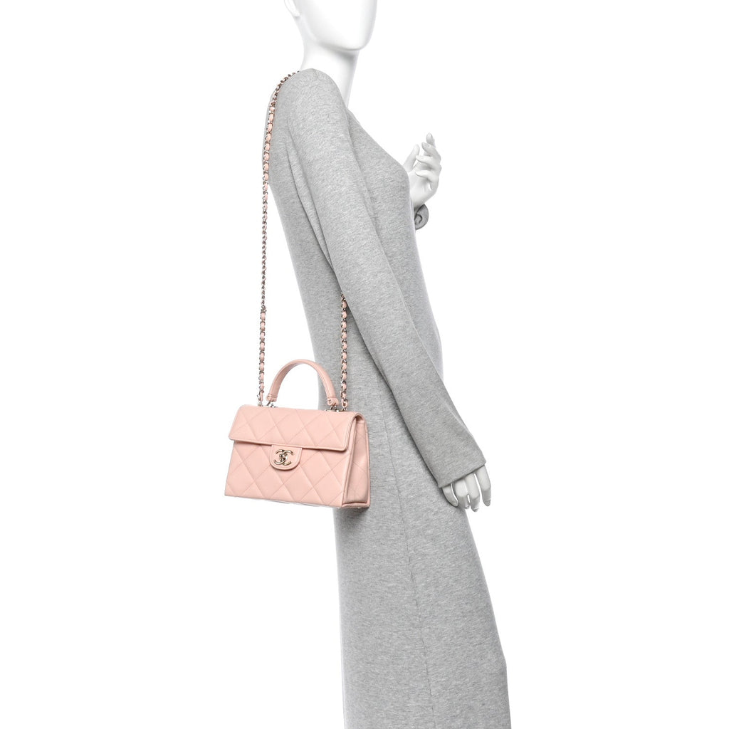 Caviar Quilted Mini Retro Twist Top Handle Flap Light Pink