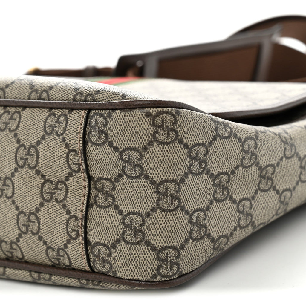 Tender GG Supreme Monogram Textured Dollar Calfskin Ophidia Messenger Bag Beige Ebony Dark Brown