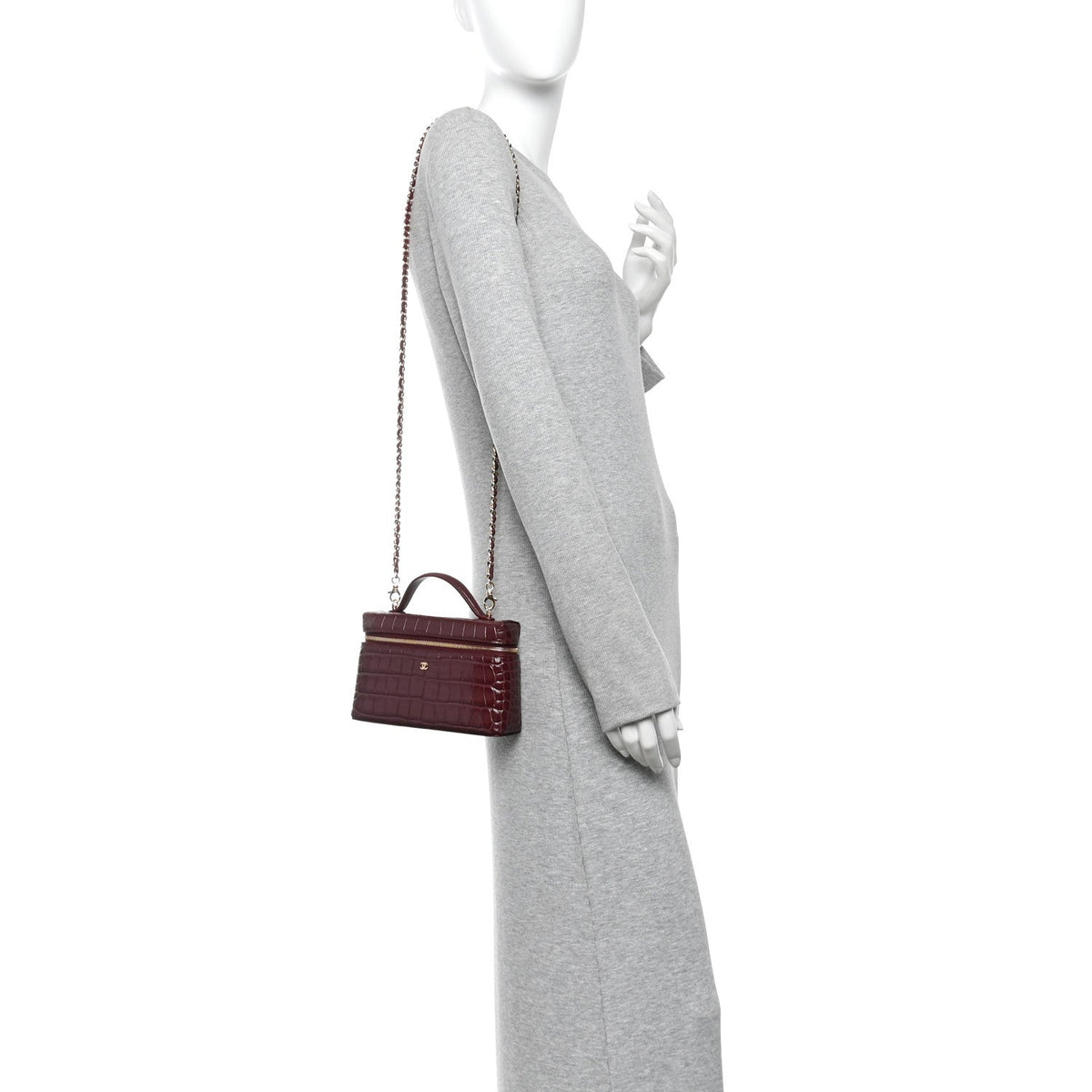 Calfskin Crocodile Embossed Crococo Exoticoco Vanity With Chain Dark Burgundy