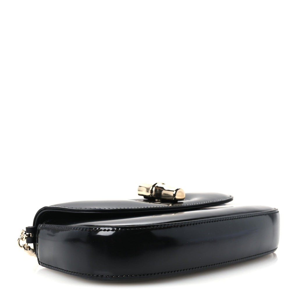 Shiny Calfskin Small Bamboo Night Bag Black