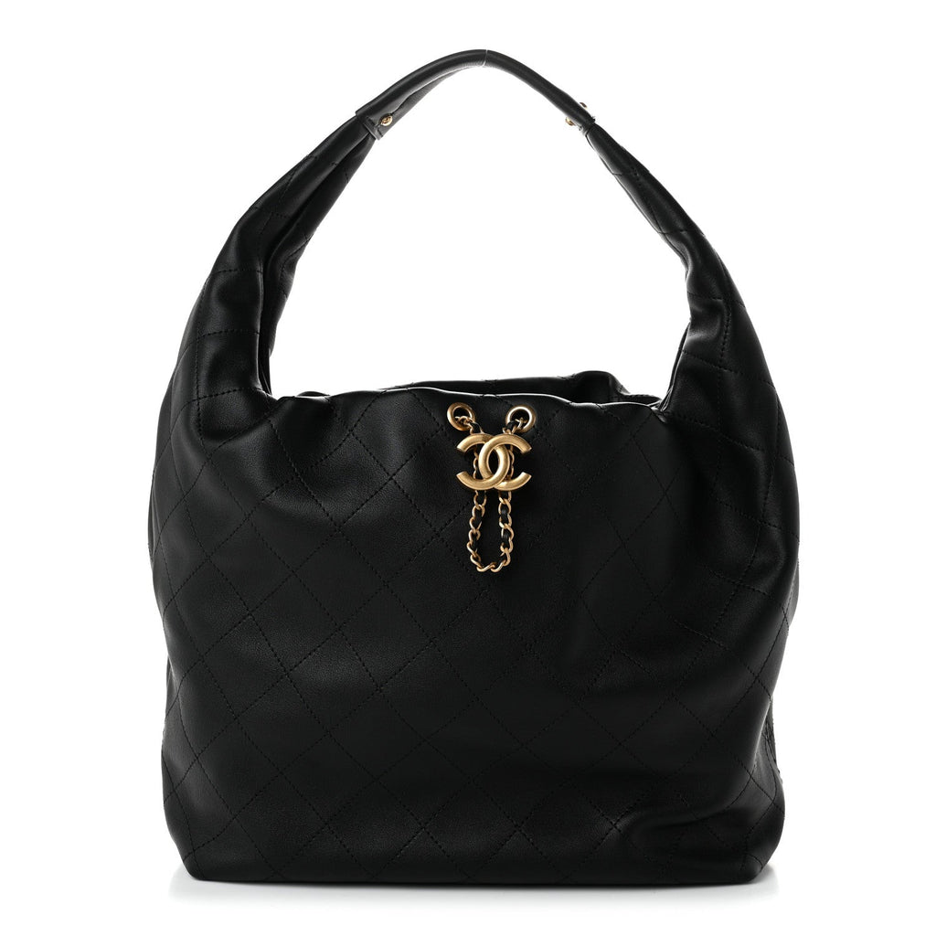 Calfskin Quilted Maxi Hobo Black