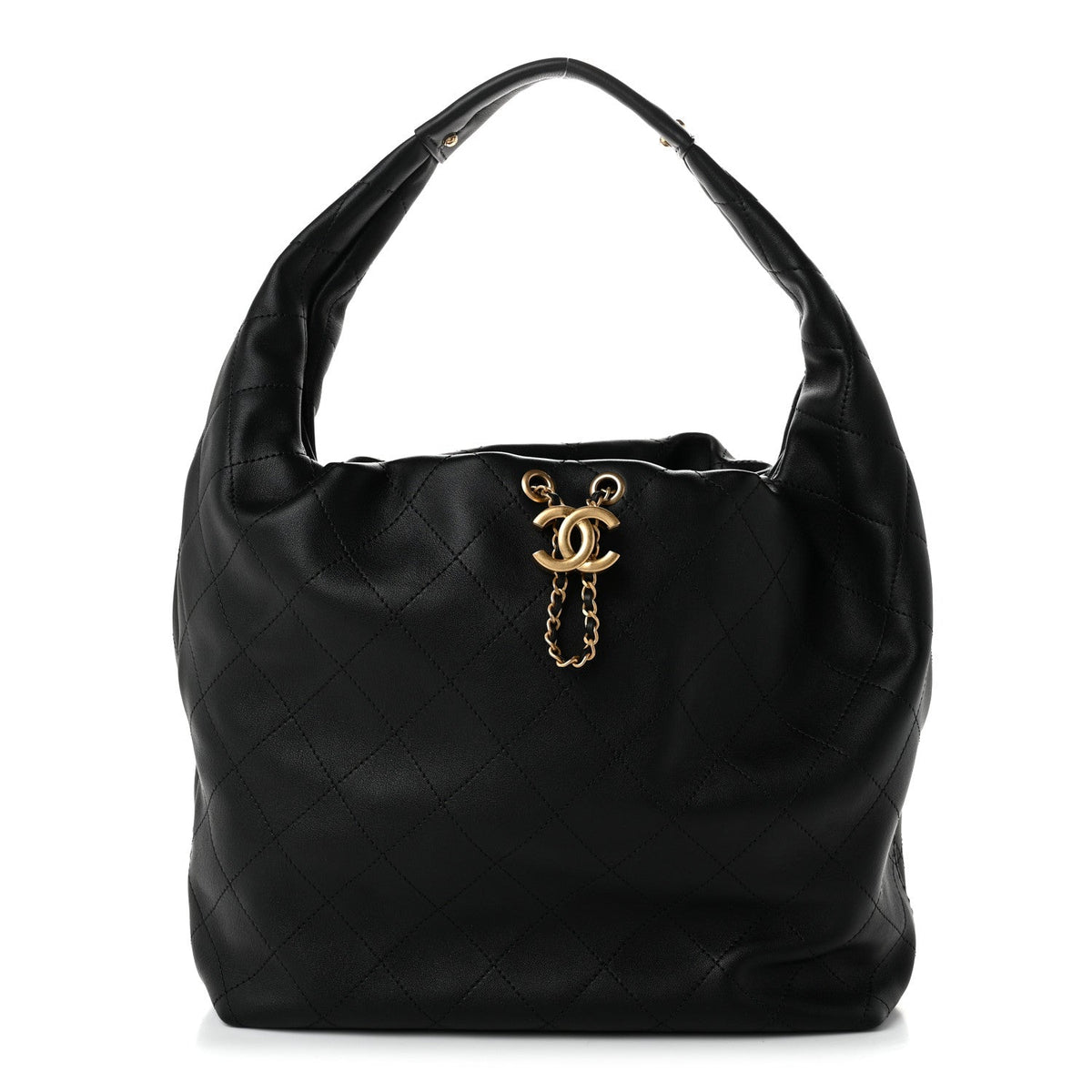 Calfskin Quilted Maxi Hobo Black