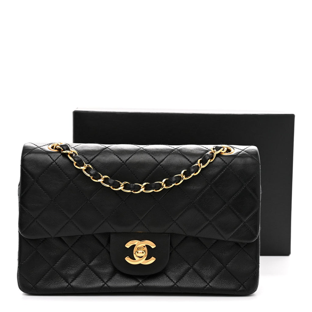 Lambskin Quilted Small Double Flap Black