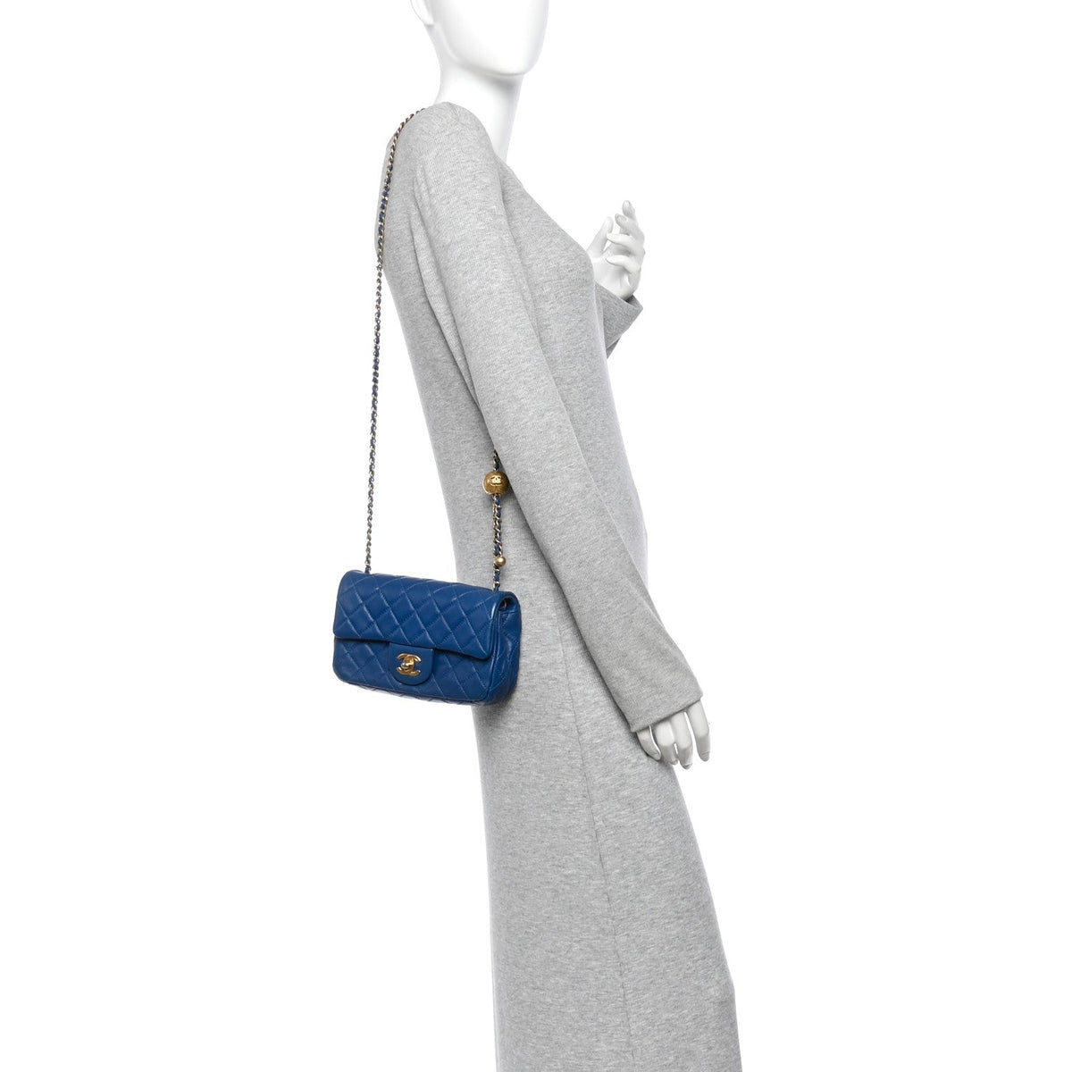 Lambskin Quilted Pearl Crush Mini Rectangular Flap Blue