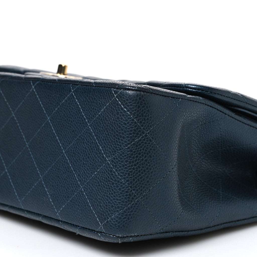 Metallic Caviar Quilted Jumbo Double Flap Blue