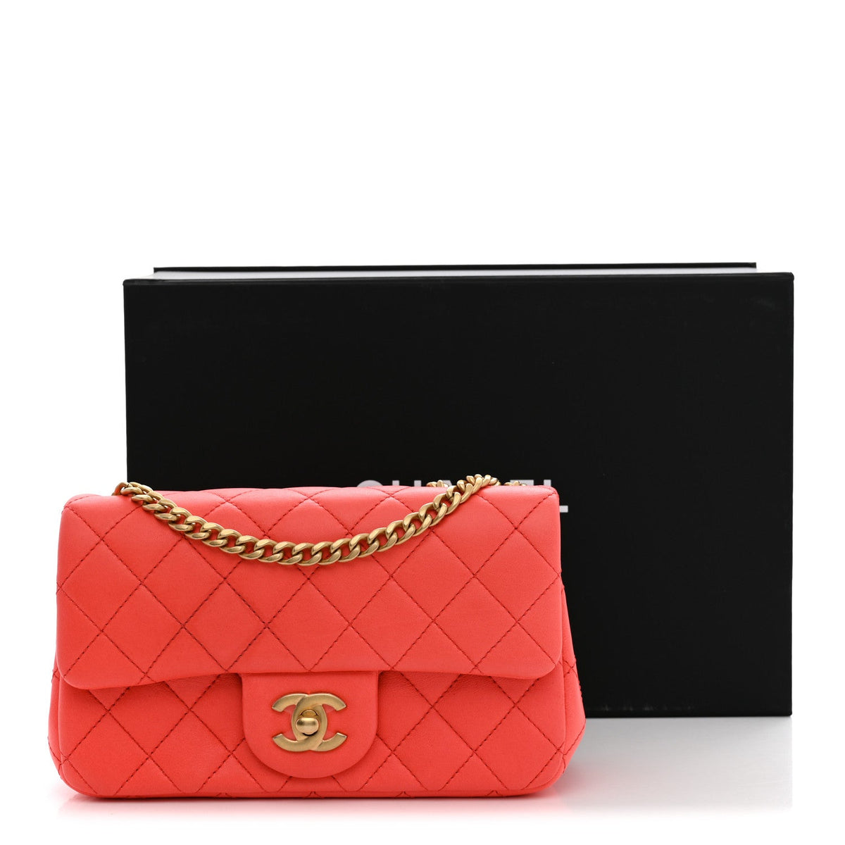 Lambskin Quilted Mini Rectangular Sweet Camellia Flap Coral