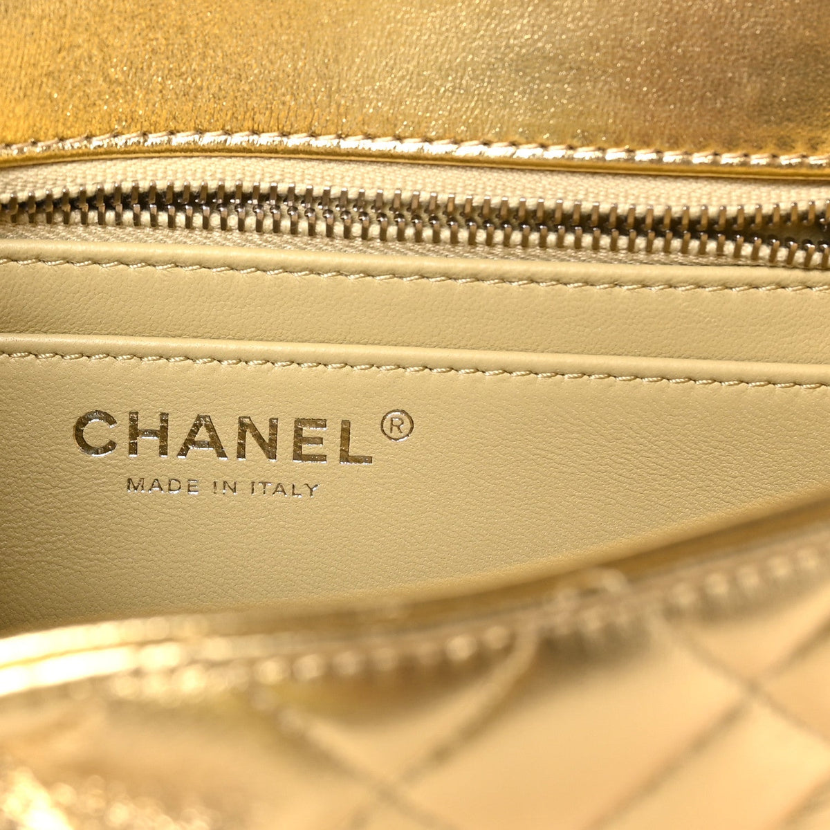 Metallic Lambskin Quilted Mini Rectangular Pearl Crush Flap  Gold