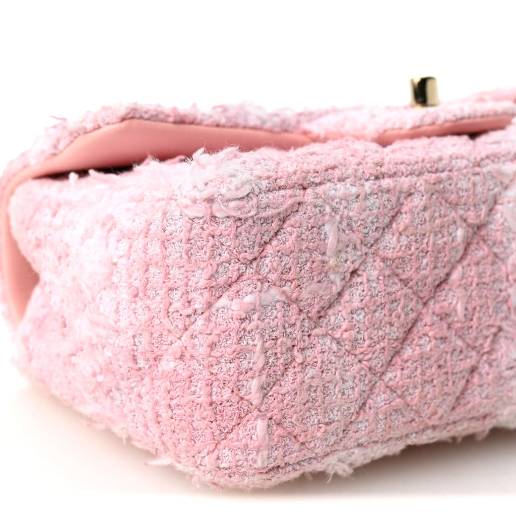 Tweed Quilted Mini Rectangular Flap Light Pink White