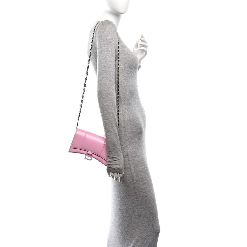 Shiny Box Calfskin Tonal B Hourglass Chain Bag Candy Pink
