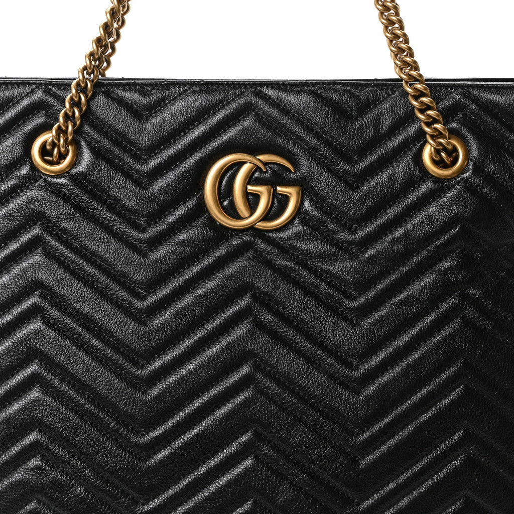 Azalea Calfskin Matelasse Large GG Marmont Slim Tote Black