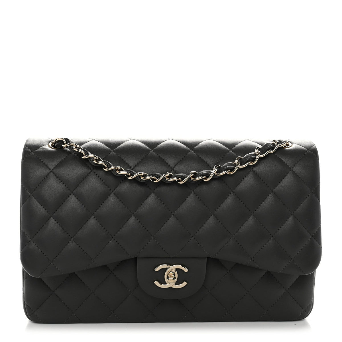 Lambskin Quilted Jumbo Double Flap Dark Grey