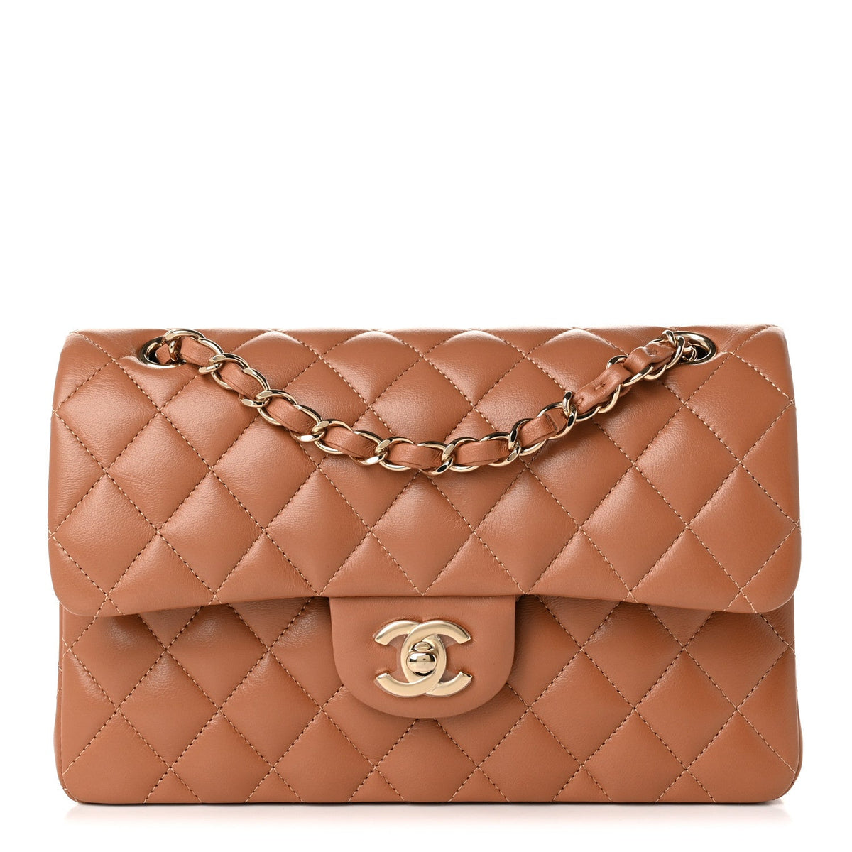 Lambskin Quilted Small Double Flap Brown