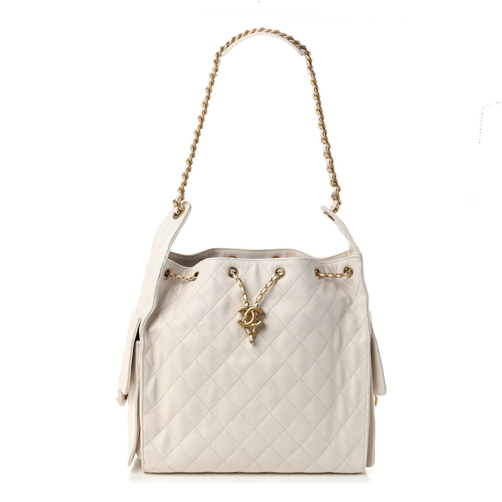 Caviar Quilted Medium Chanel 25 Handbag White