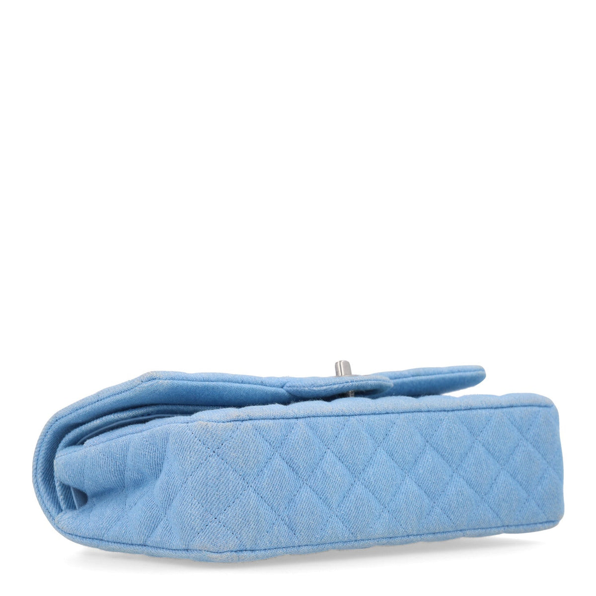Denim Quilted Medium Double Flap Light Blue