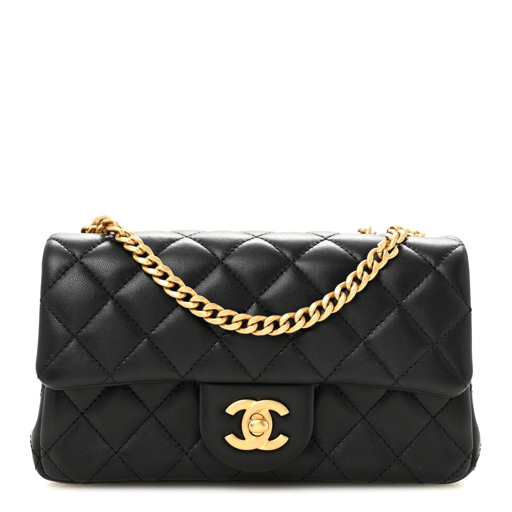 Lambskin Quilted Mini Rectangular Sweet Camellia Flap Black