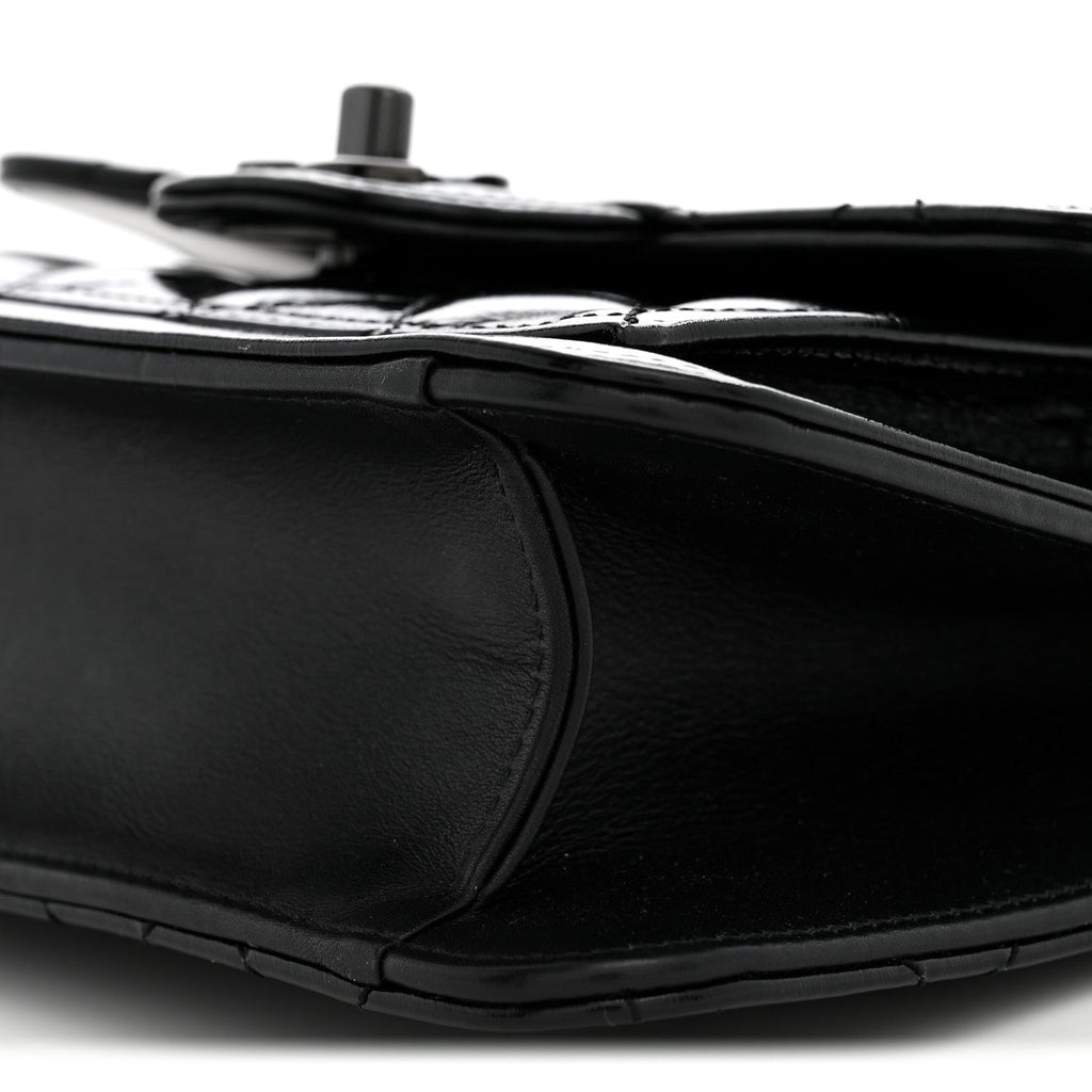 Shiny Crumpled Calfskin Quilted Double You Mini Flap So Black