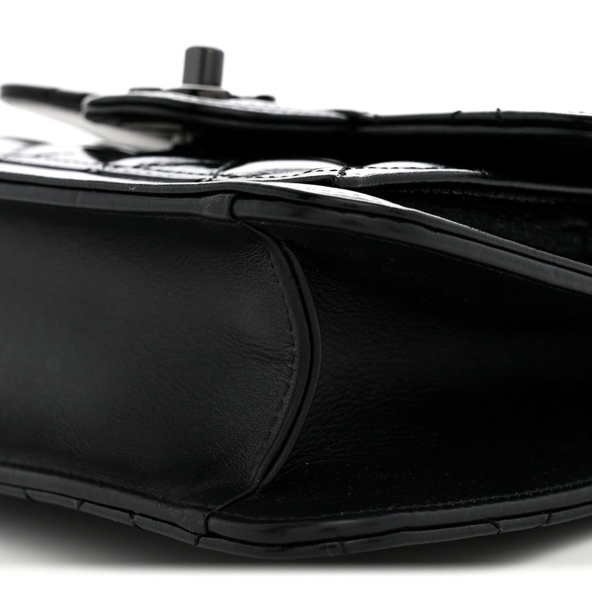 Shiny Crumpled Calfskin Quilted Double You Mini Flap So Black
