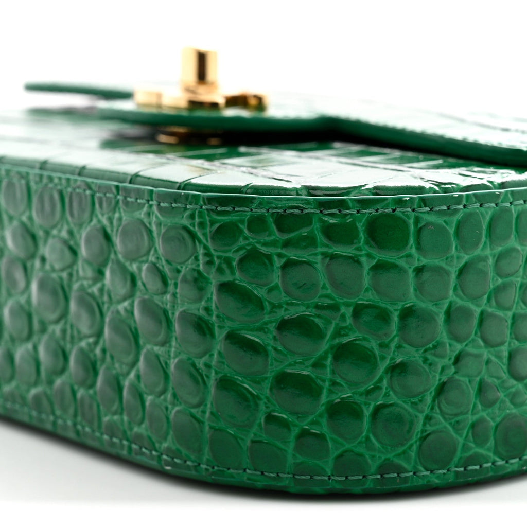 Calfskin Crocodile Embossed Turn Around Mini Flap Emerald